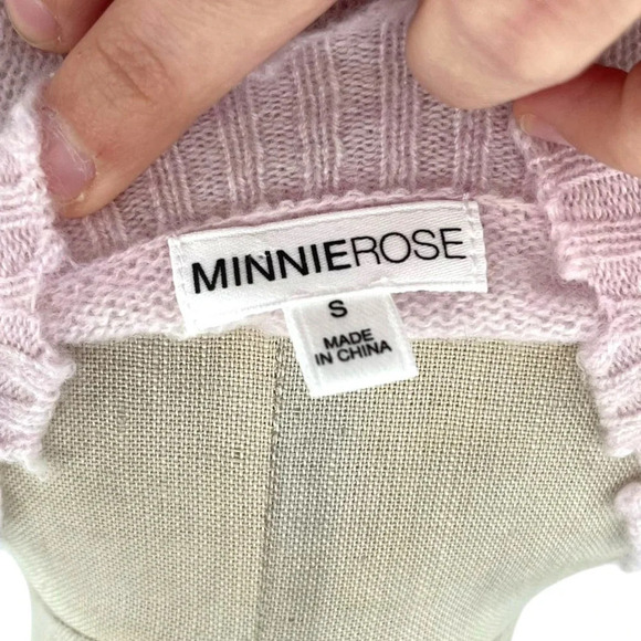 Minnie Rose Cashmere Frayed Edge‎ Cropped V-Neck Sweater Pink Size Small - Picture 7 of 9